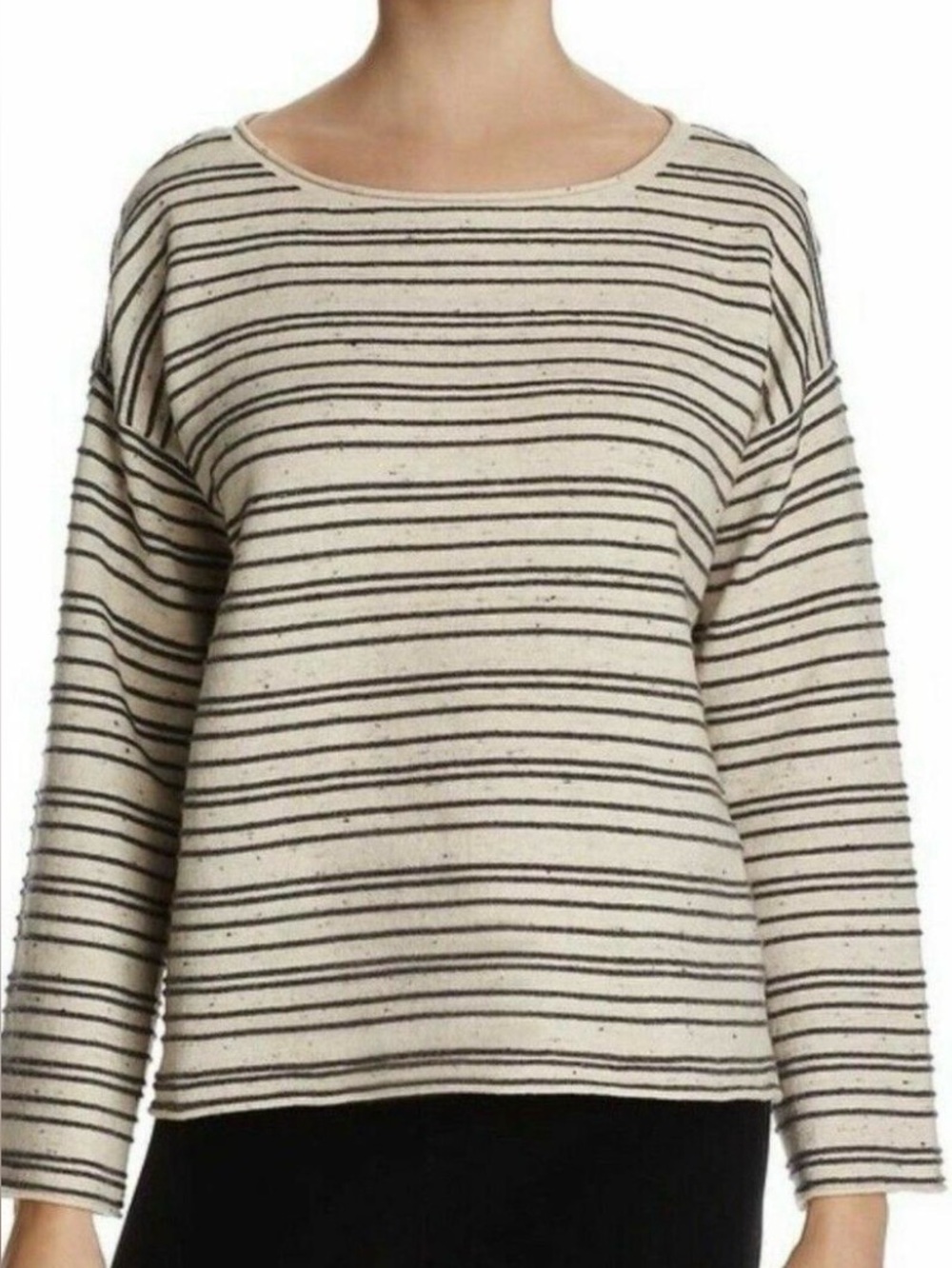 NWT Eileen Fisher Maple Oat Peppered Organic Cotton/Wool Boat Neck Top Sz.M $238